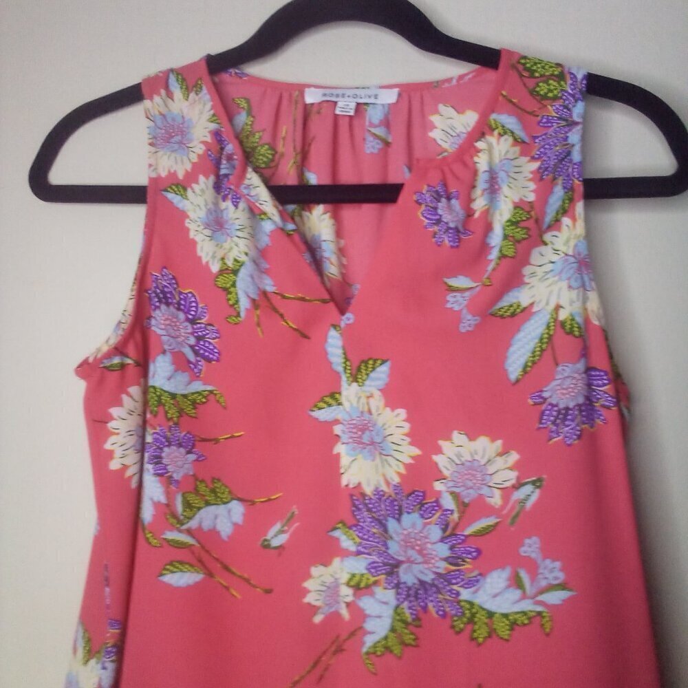 Rose & Olive Blouse Shirt XS Women Sleeveless Floral Print Colorful - Picture 13 of 16
